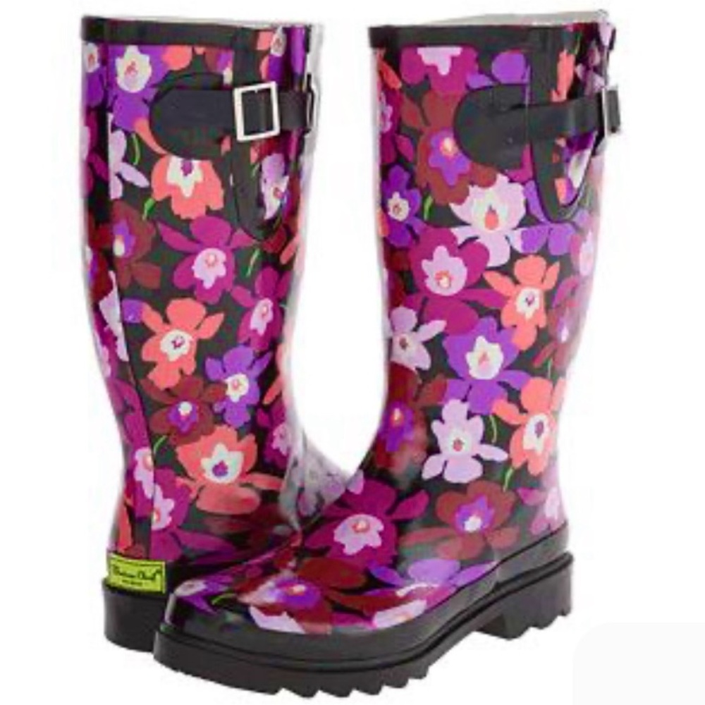 New Western chief rain boots boho floral garden boots purple pink floral graphic